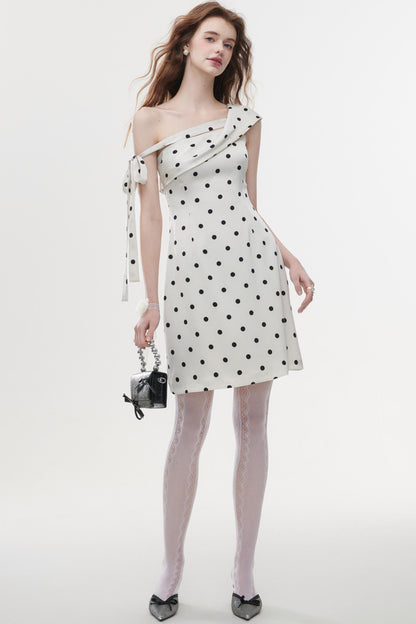Summer Polka Dot Satin Halter Dress