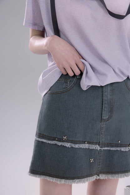 Studded Denim Skirt