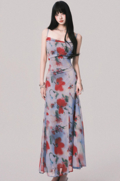 Blurred Print Strap Resort Dress
