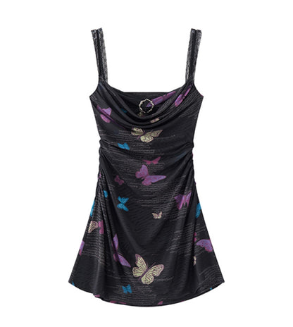 Butterfly Print Halter Dress