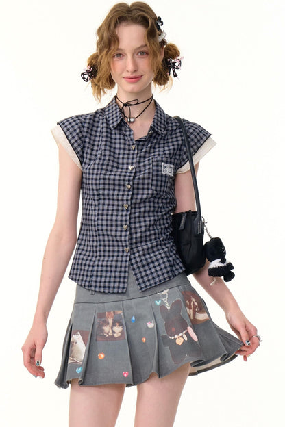 Vintage Checkered Slim Short Top