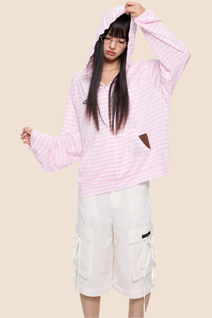 Pink Striped Summer Coverall Jacket