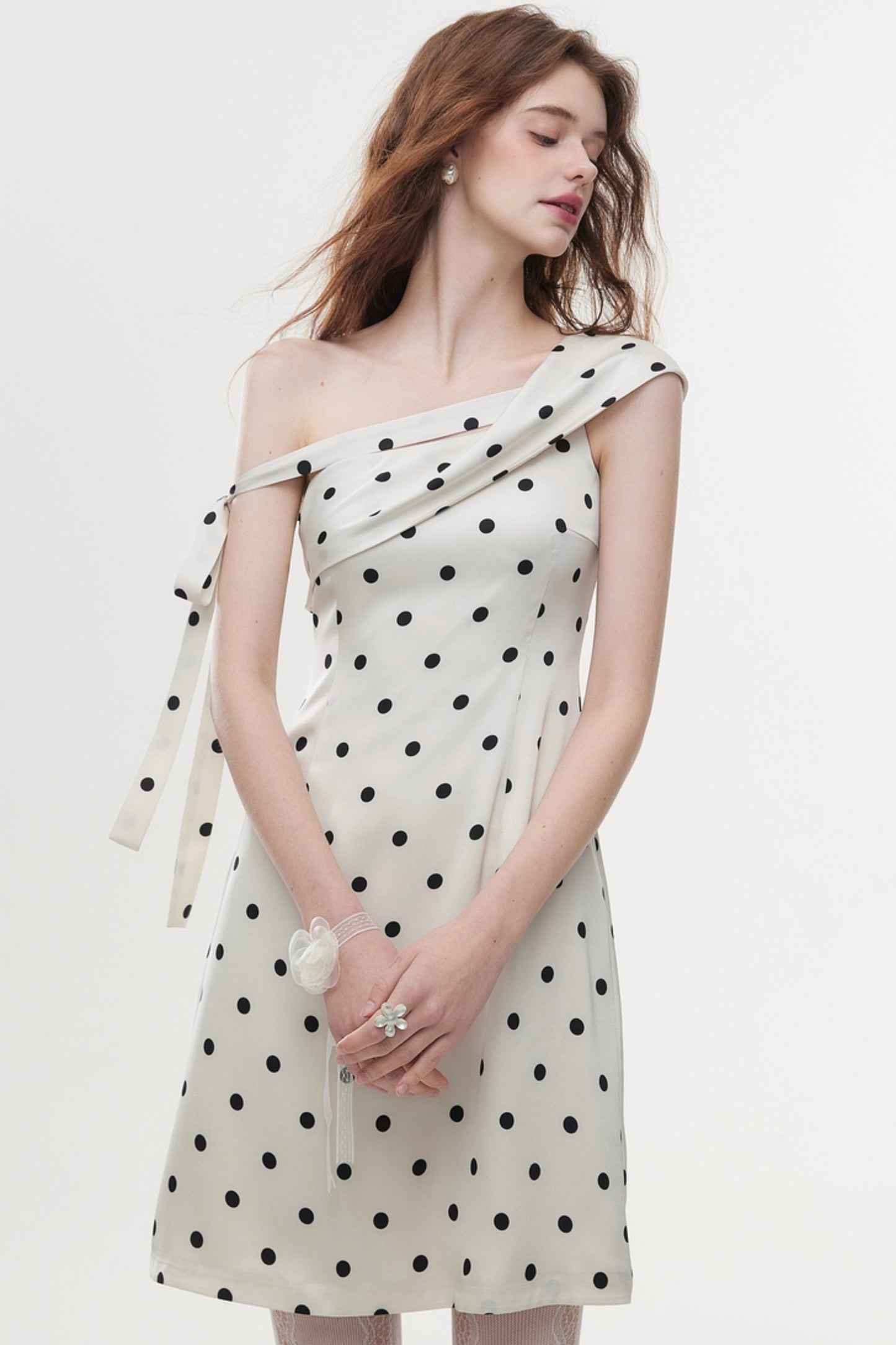 Summer Polka Dot Satin Halter Dress
