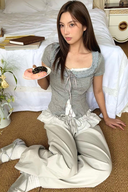 Fake Two-Piece Lace Slim Top