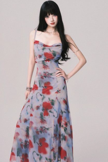 Blurred Print Strap Resort Dress