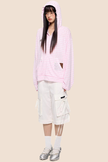Pink Striped Summer Coverall Jacket