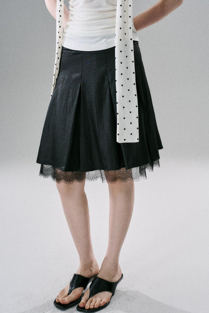 Slim Satin Lace Bow Midi Skirt