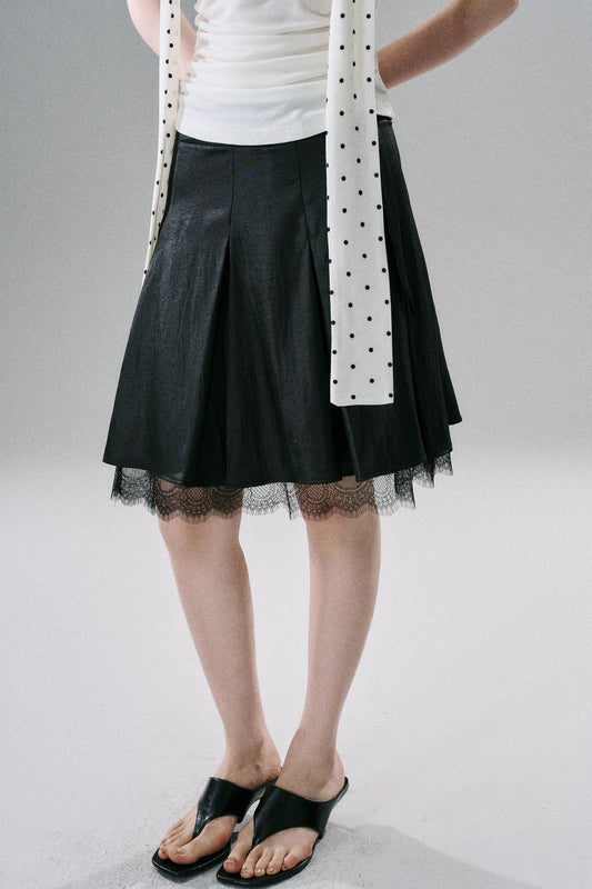 Slim Satin Lace Bow Midi Skirt