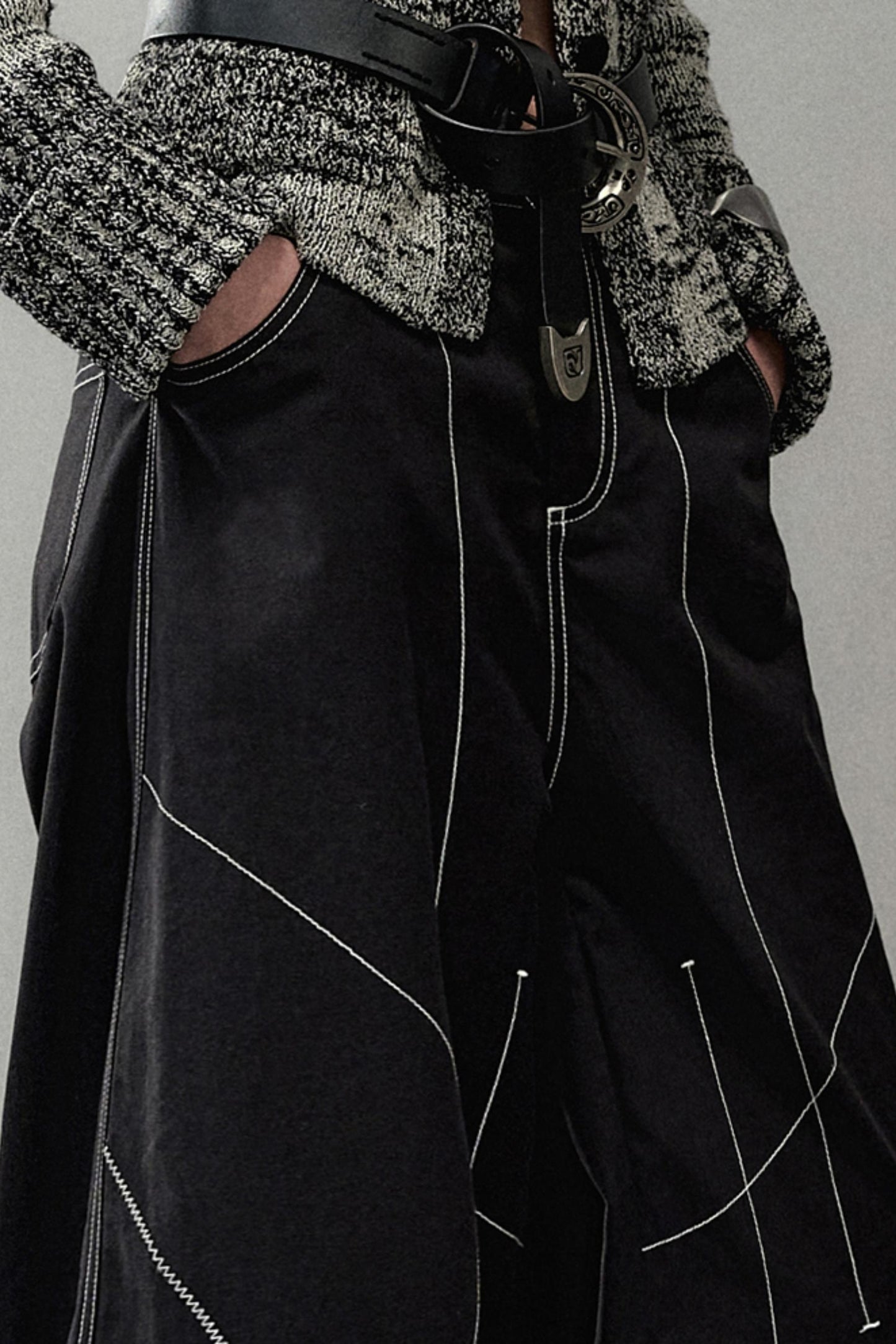 Contrast Wide-Leg Pants