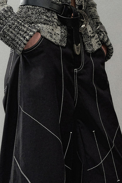 Contrast Wide-Leg Pants