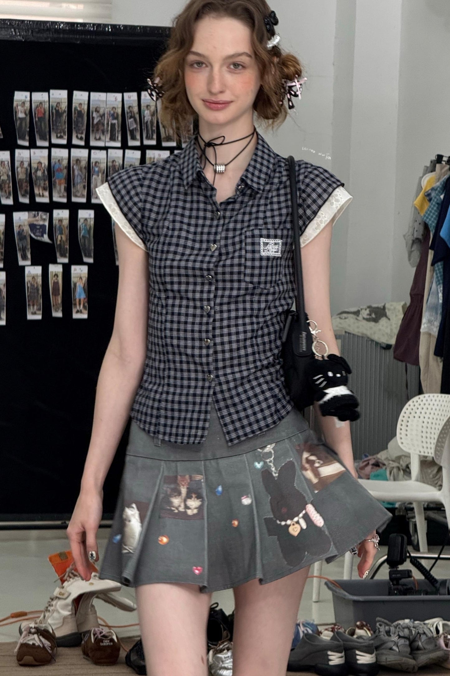 Vintage Checkered Slim Short Top