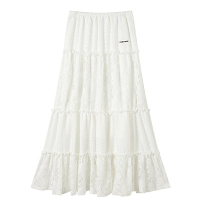 French White Lace A-Line Skirt