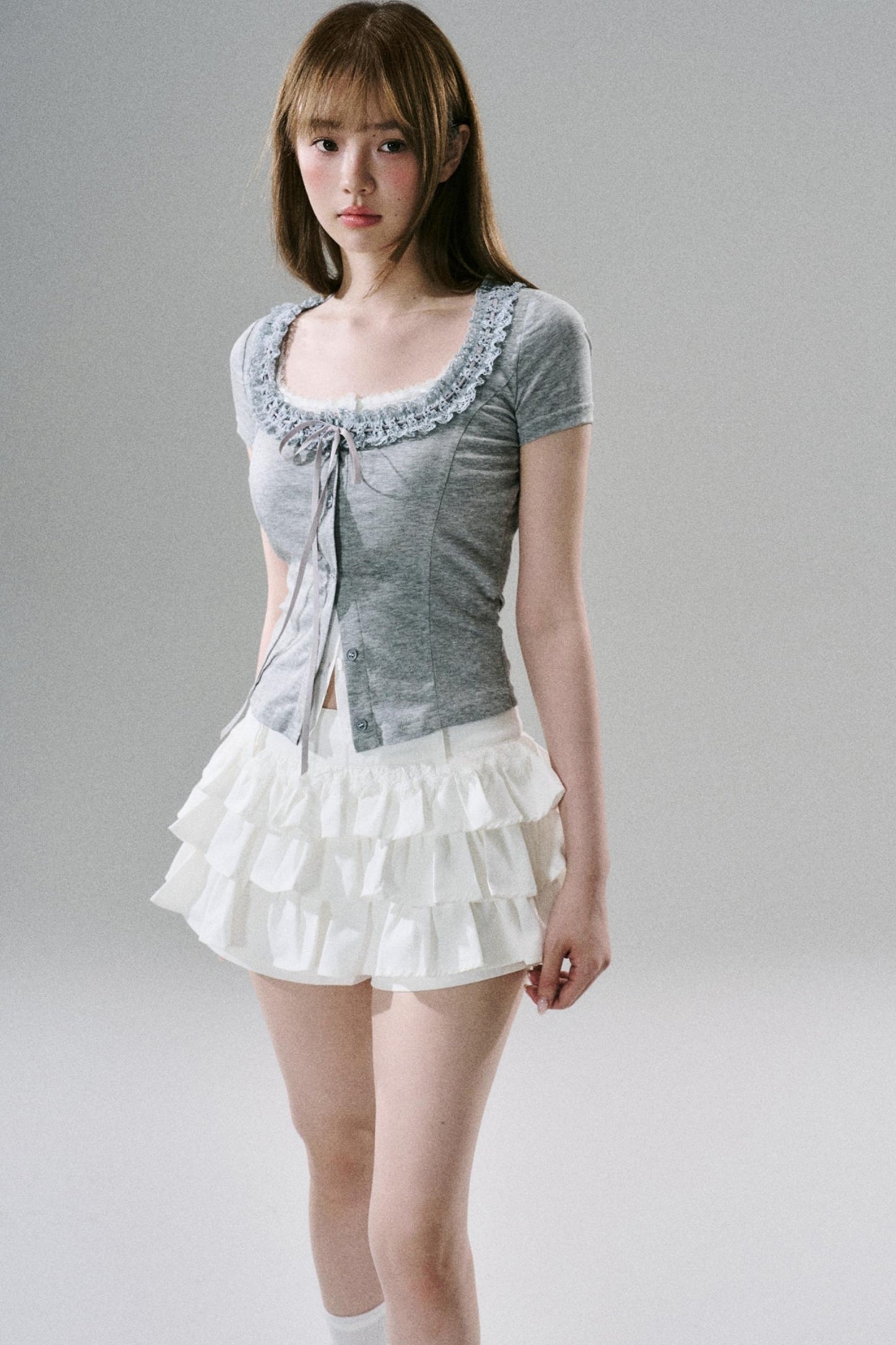 White Ruffle Lace Cargo Skirt