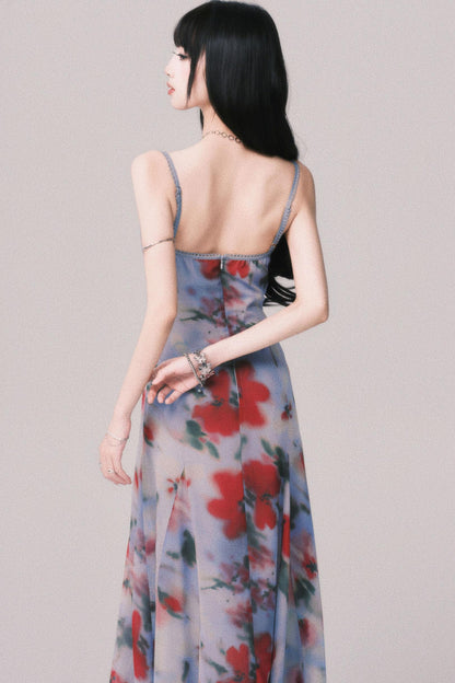 Blurred Print Strap Resort Dress
