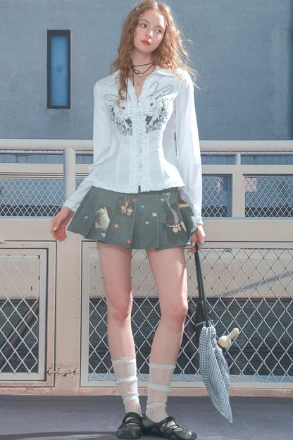 Rabbit Print Slim Long Sleeve Top