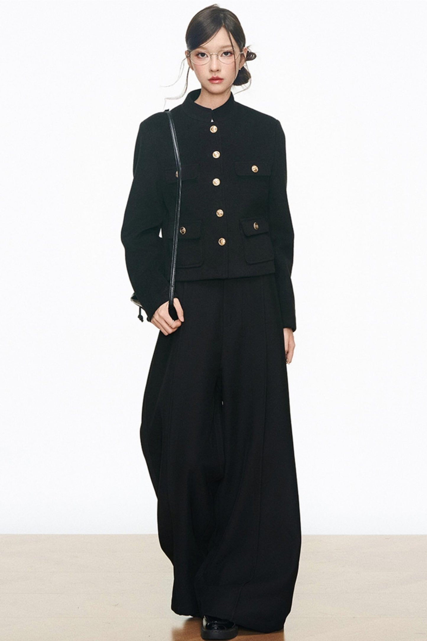 Black Gold Buckle Short Jacket Set-Up