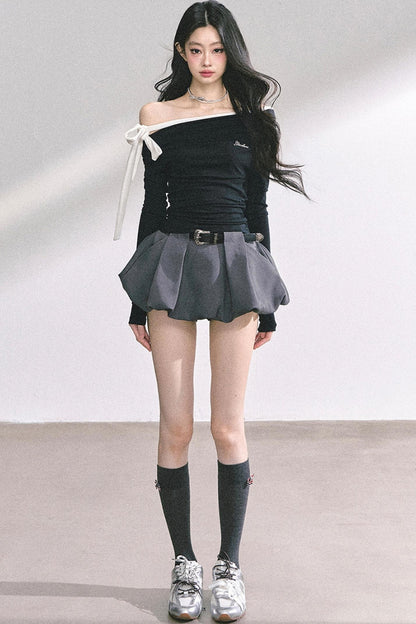 Swirl Waist Slimming Black Top