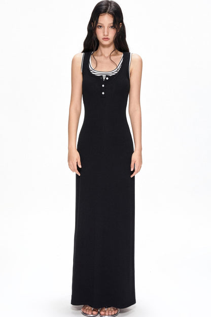 Black Striped Halter Dress