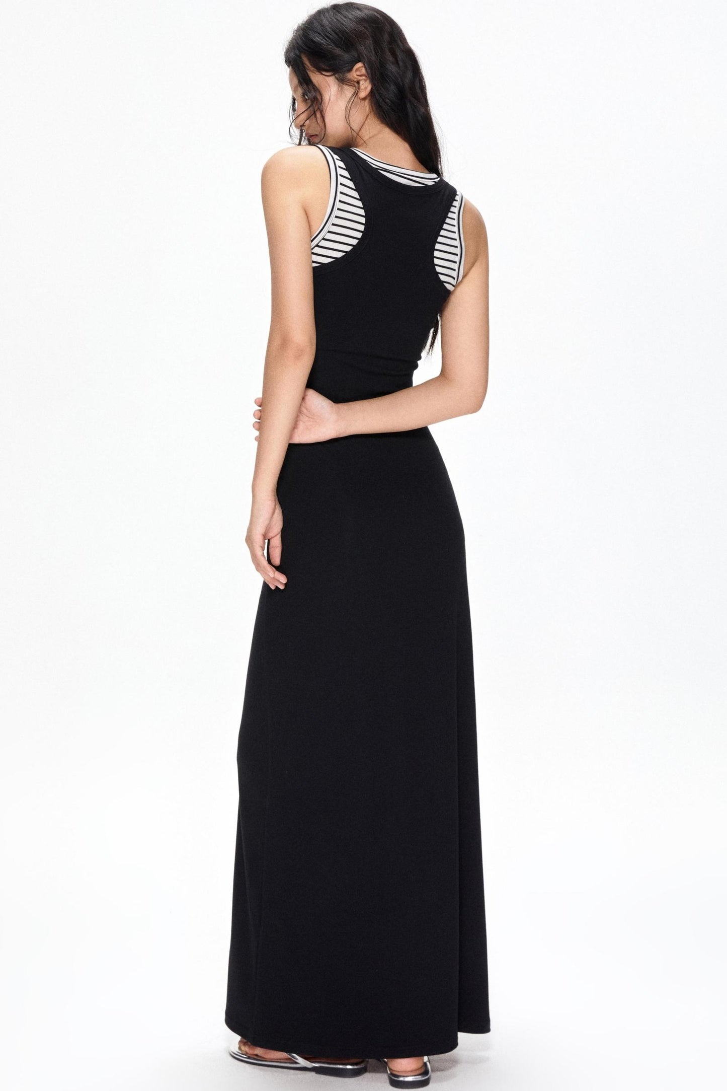 Black Striped Halter Dress