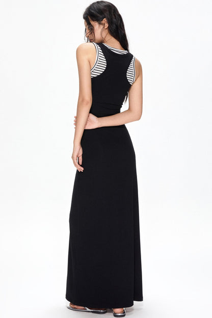 Black Striped Halter Dress