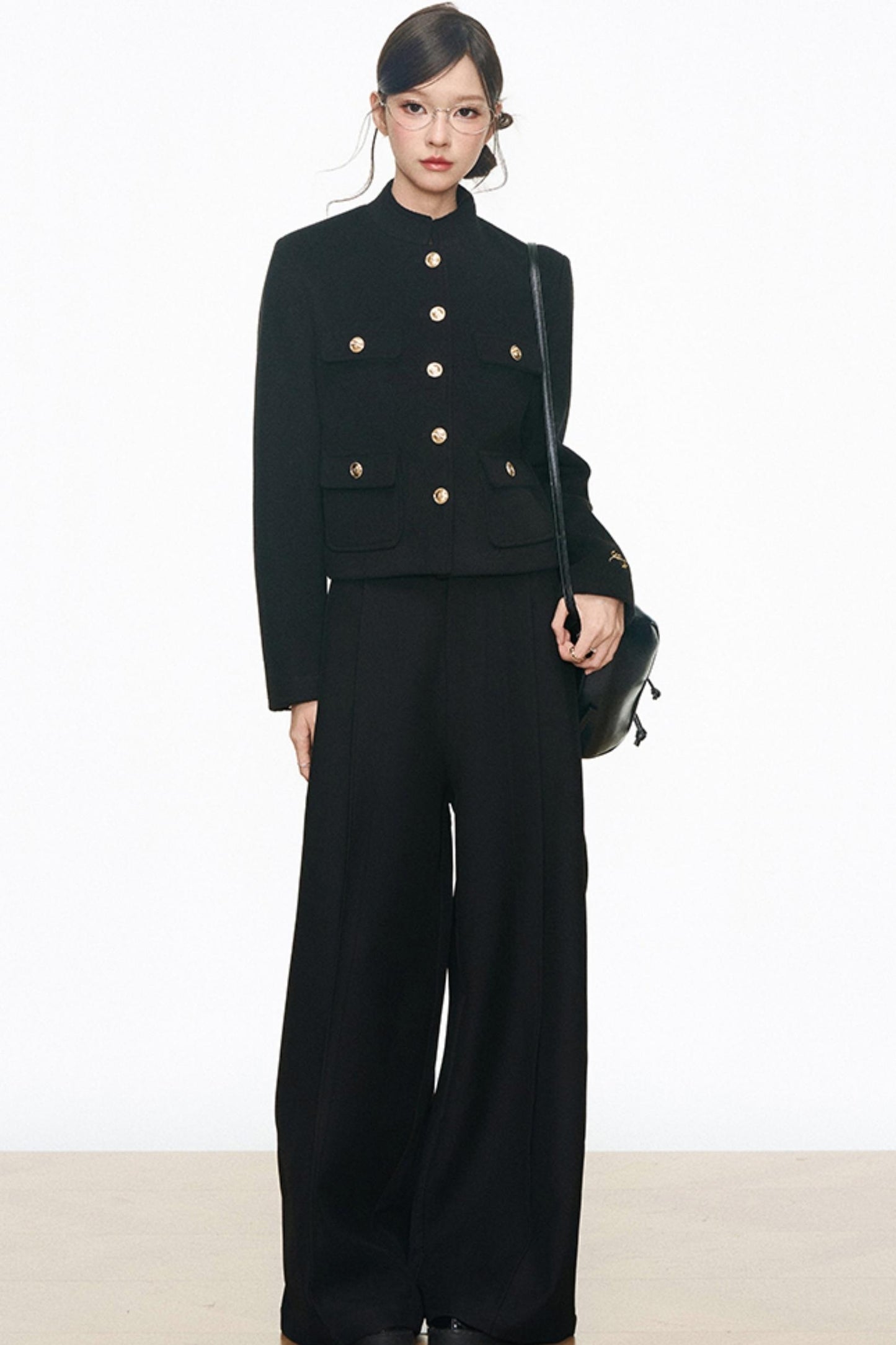 Black Gold Buckle Short Jacket Set-Up