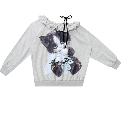 Cat Print Lazy Style Sweatshirt