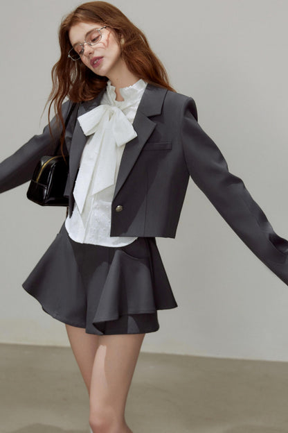 Autumn Gray Blazer Suit Set-Up