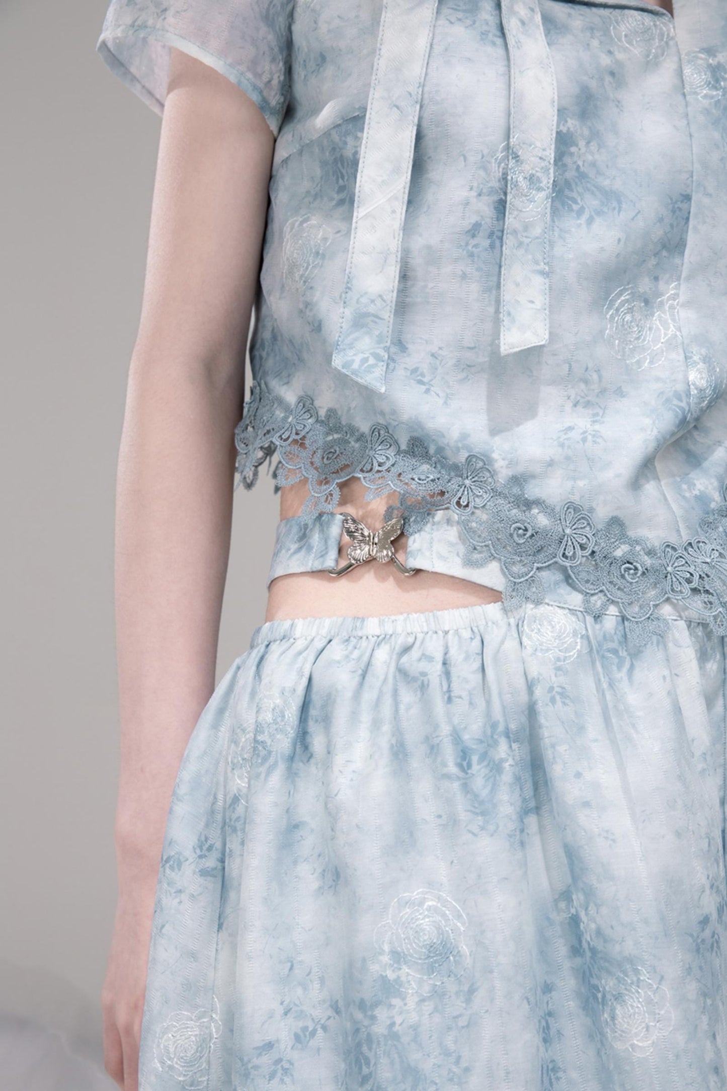 Blue Bow Waist Skirt Set-Up