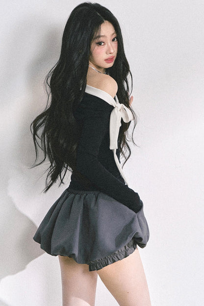 Swirl Waist Slimming Black Top