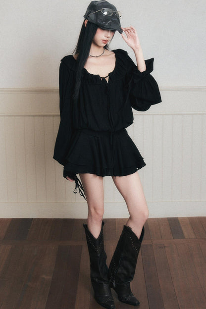 Rhythmic Ruffled Satin Dress