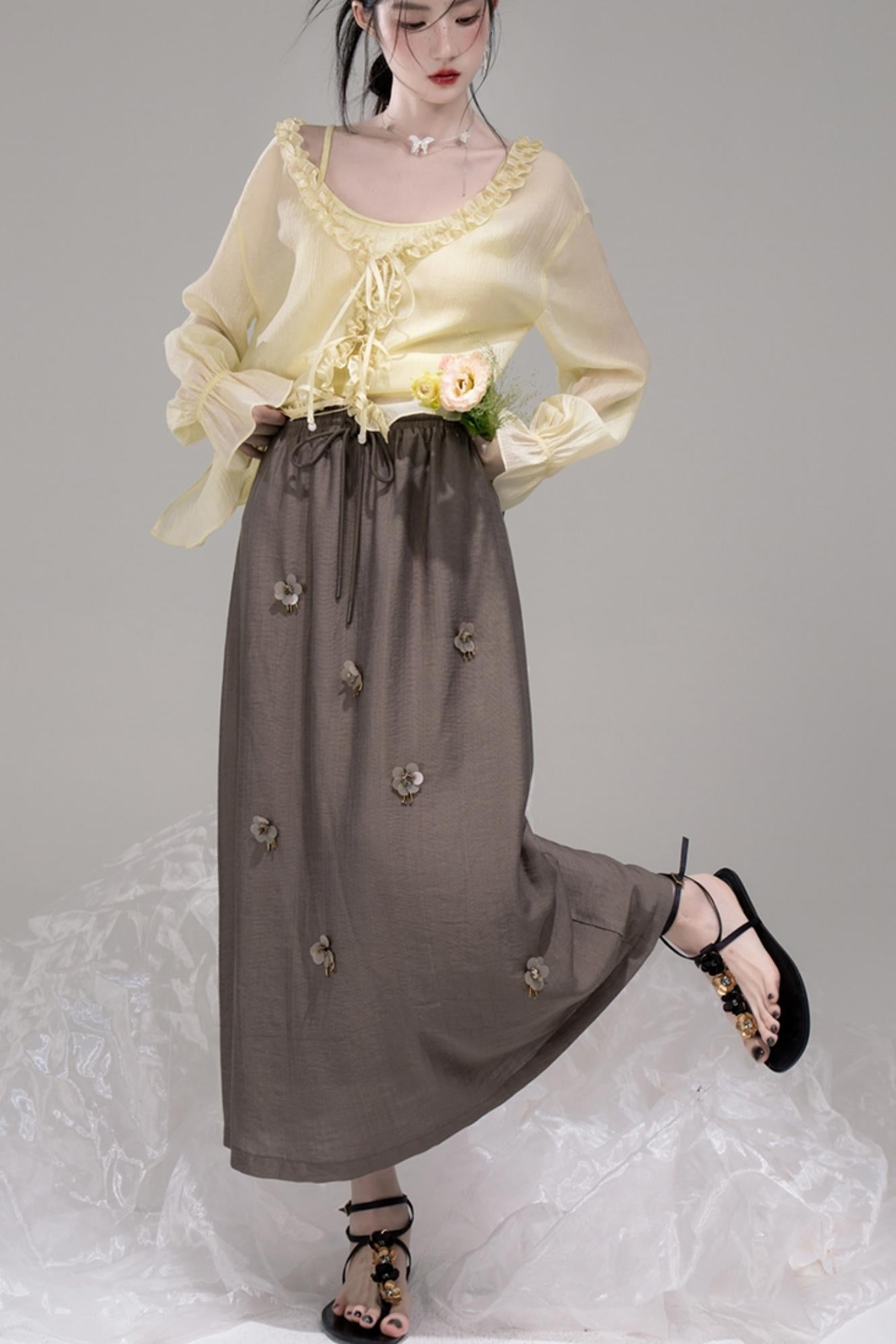 Feathered Lemon Suspenders Set