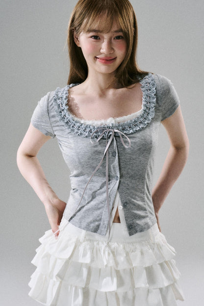 White Ruffle Lace Cargo Skirt