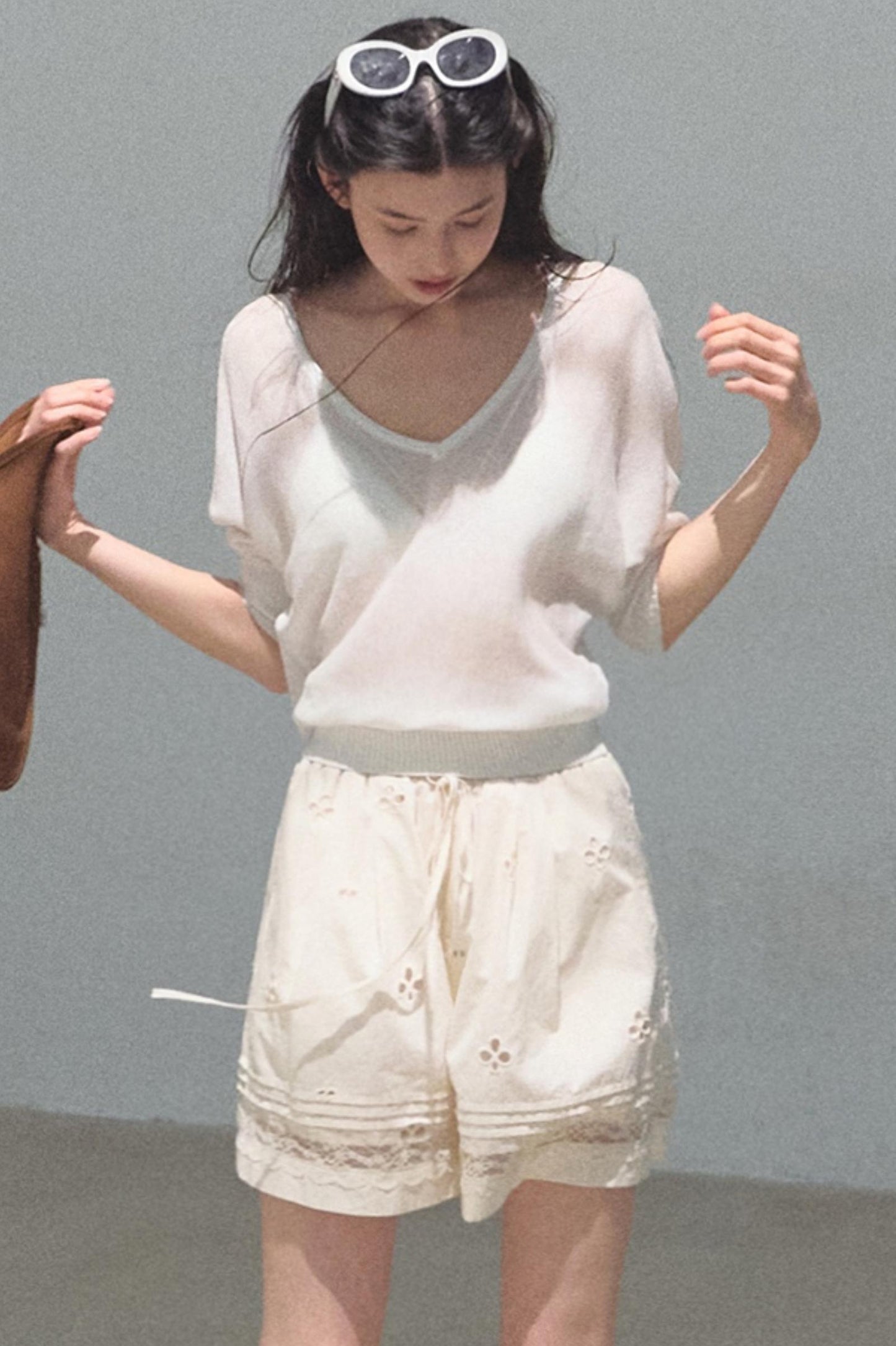 Distant Tenderness Linen Knit Camisole T-Shirt Set