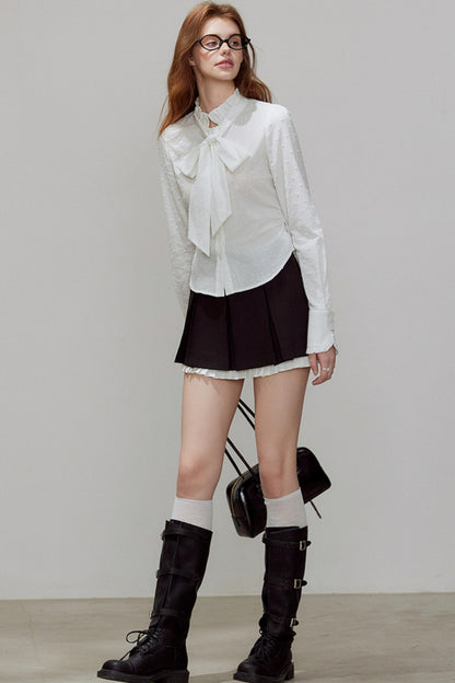 Autumn Texture Bow Strap Shirt