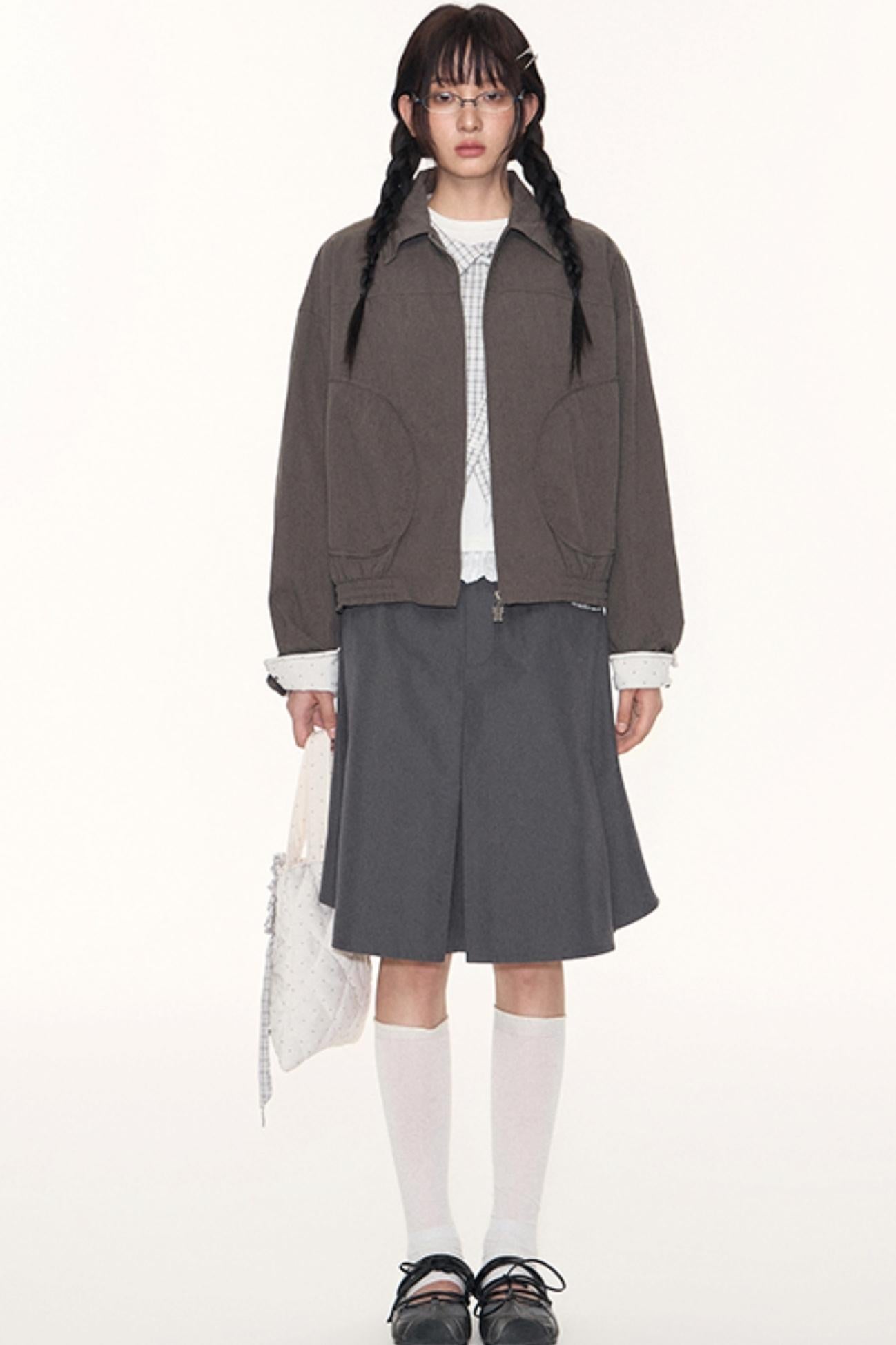 Korean Style Grid Mini Skirt Set-Up