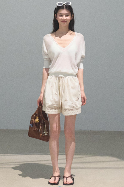 Distant Tenderness Linen Knit Camisole T-Shirt Set