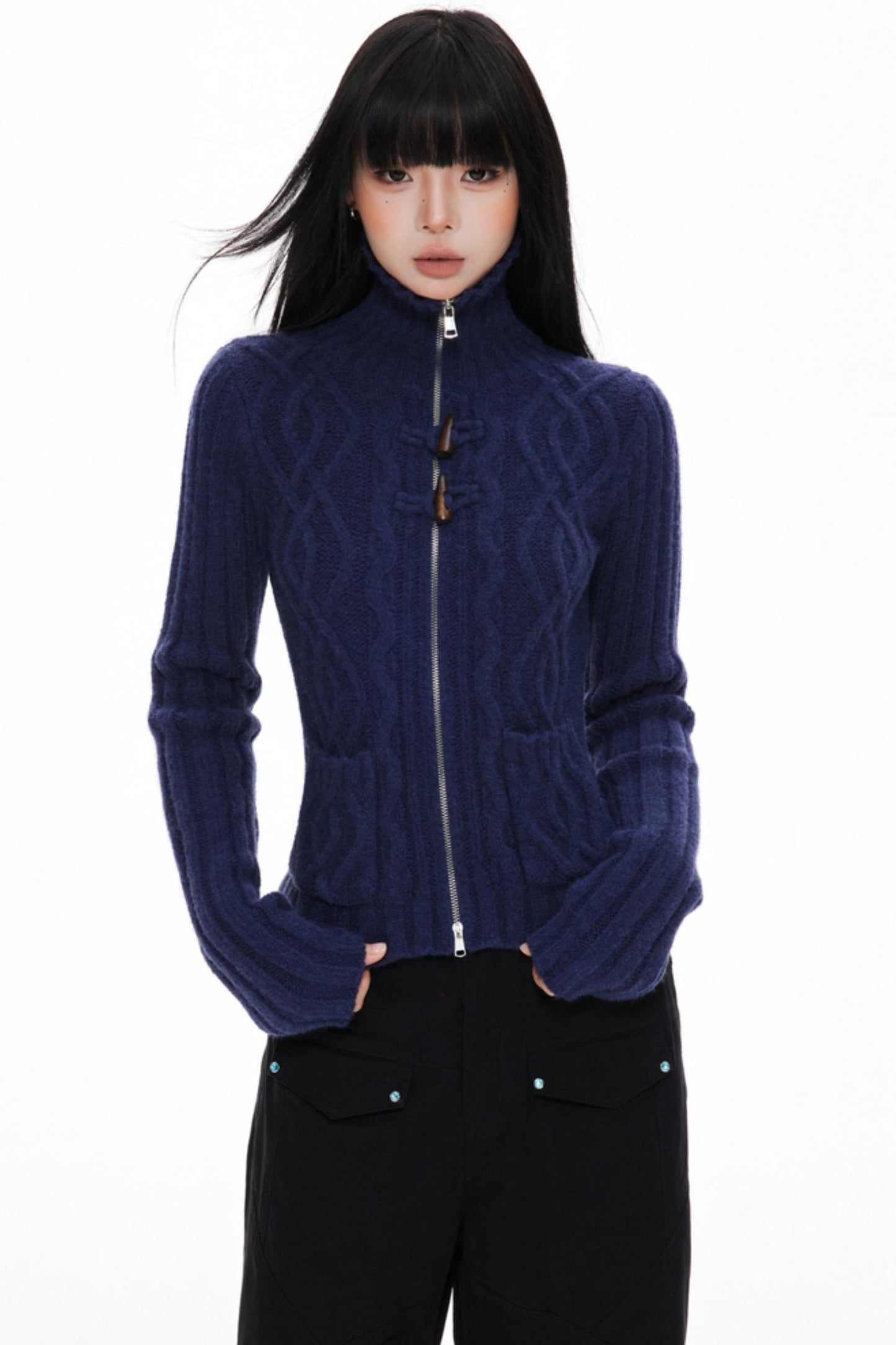 High Neck Slim Sweater Jacket