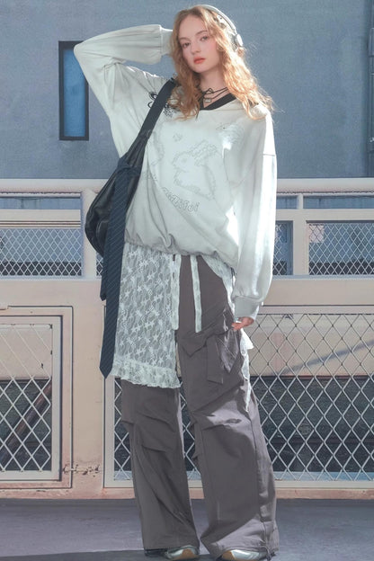 Rabbit Print Sporty Sweatshirt