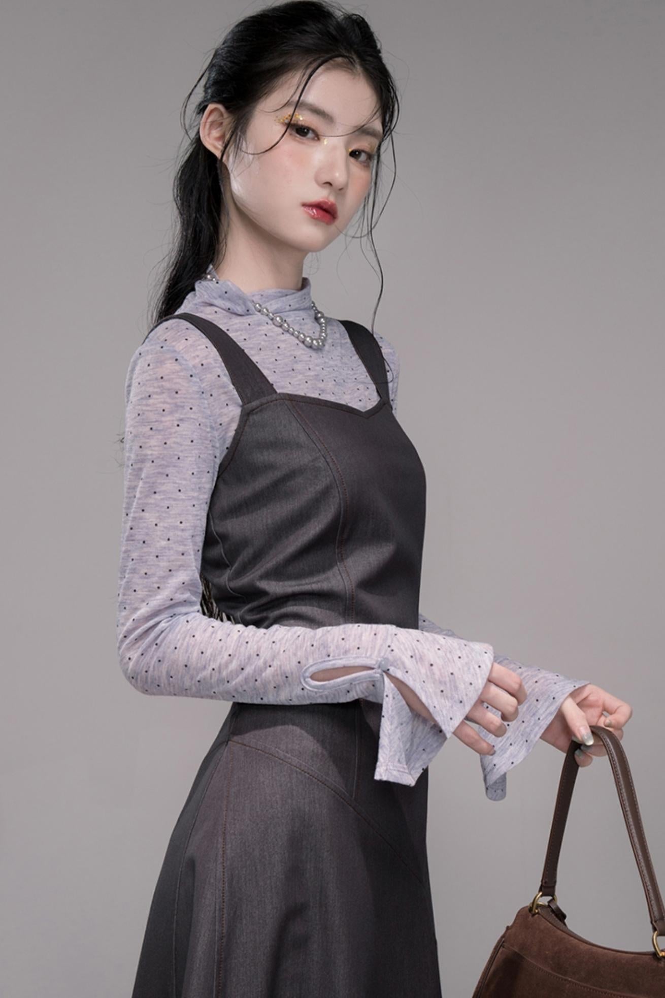 Twilight Gray Polka Dot Bib Dress Set