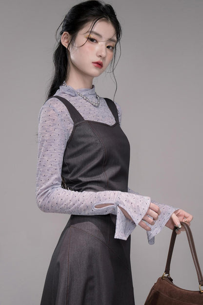 Twilight Gray Polka Dot Bib Dress Set