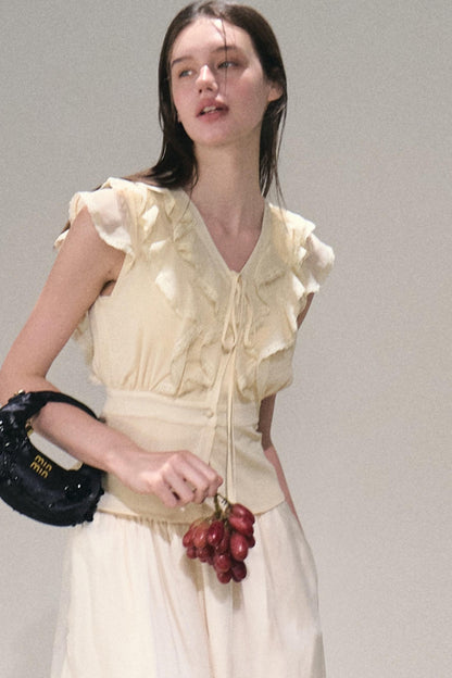 Apricot Wind Satin Wide-Leg Pants