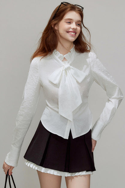 Autumn Texture Bow Strap Shirt