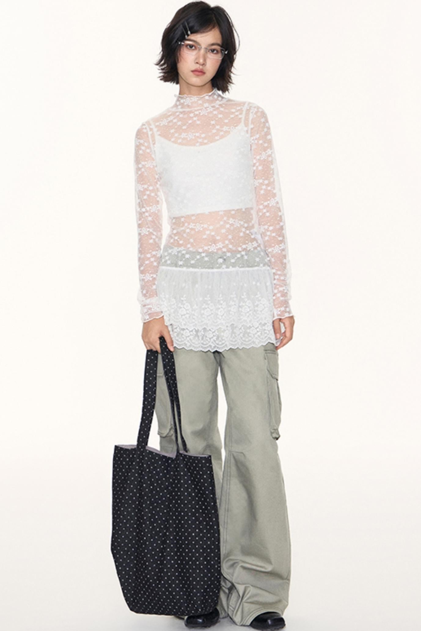 Lace Collar Shirt Transparent Top