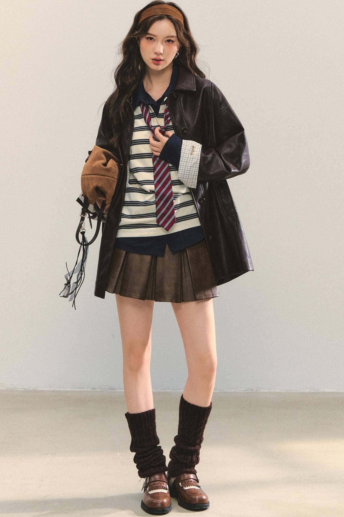 Motorcycle Plaid Leather Jacket