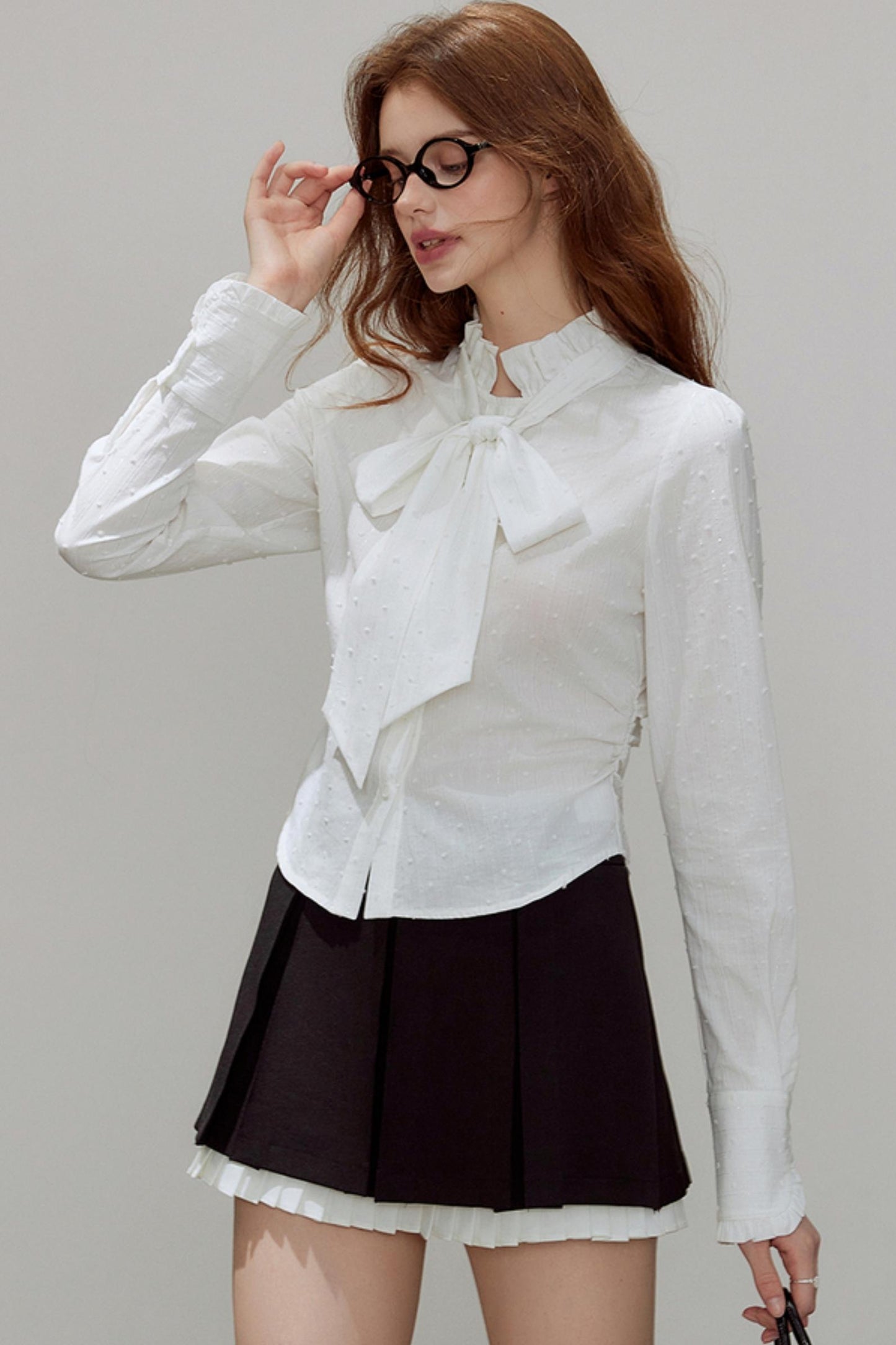Autumn Texture Bow Strap Shirt