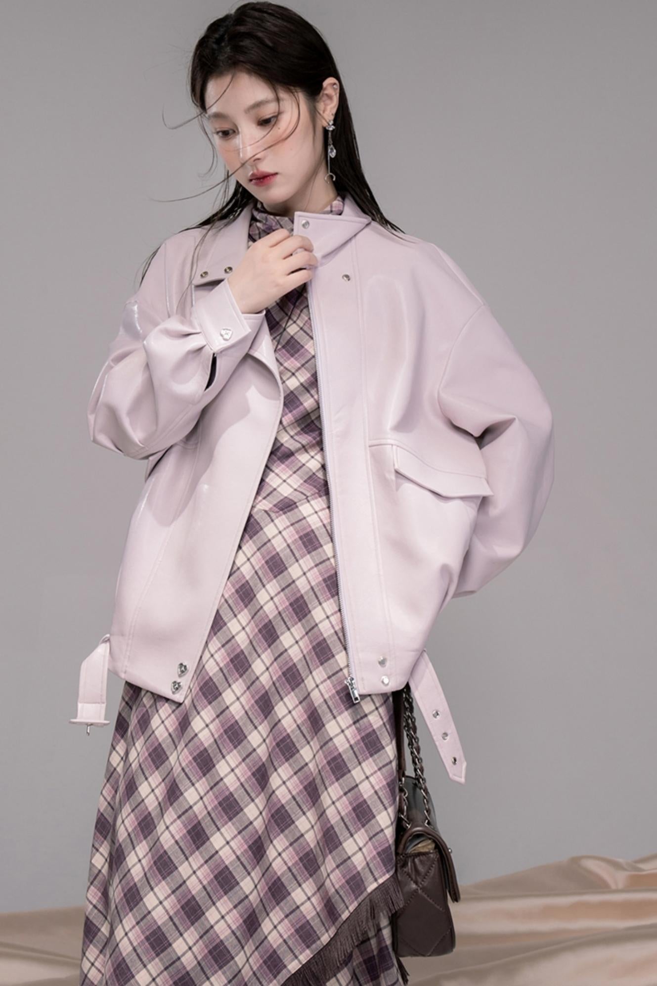 Dark Night Purple Plaid Fringe Dress