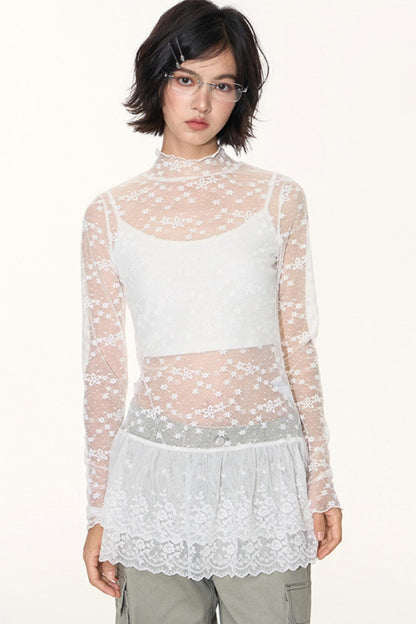 Lace Collar Shirt Transparent Top