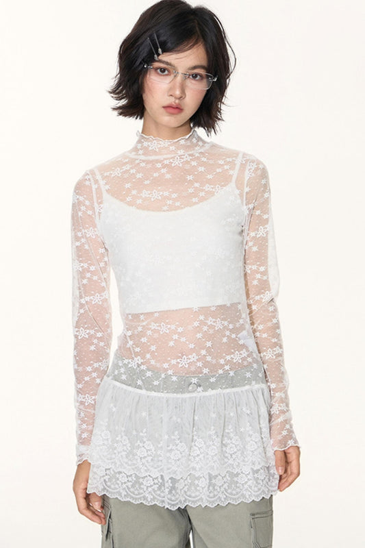 Lace Collar Shirt Transparent Top
