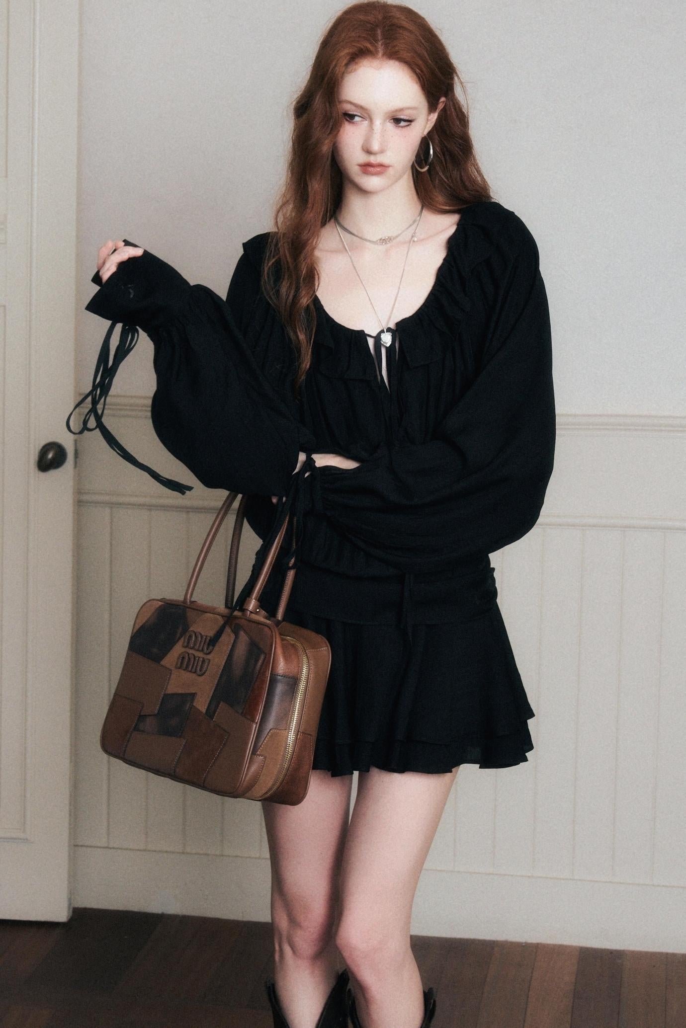 Rhythmic Ruffled Satin Dress