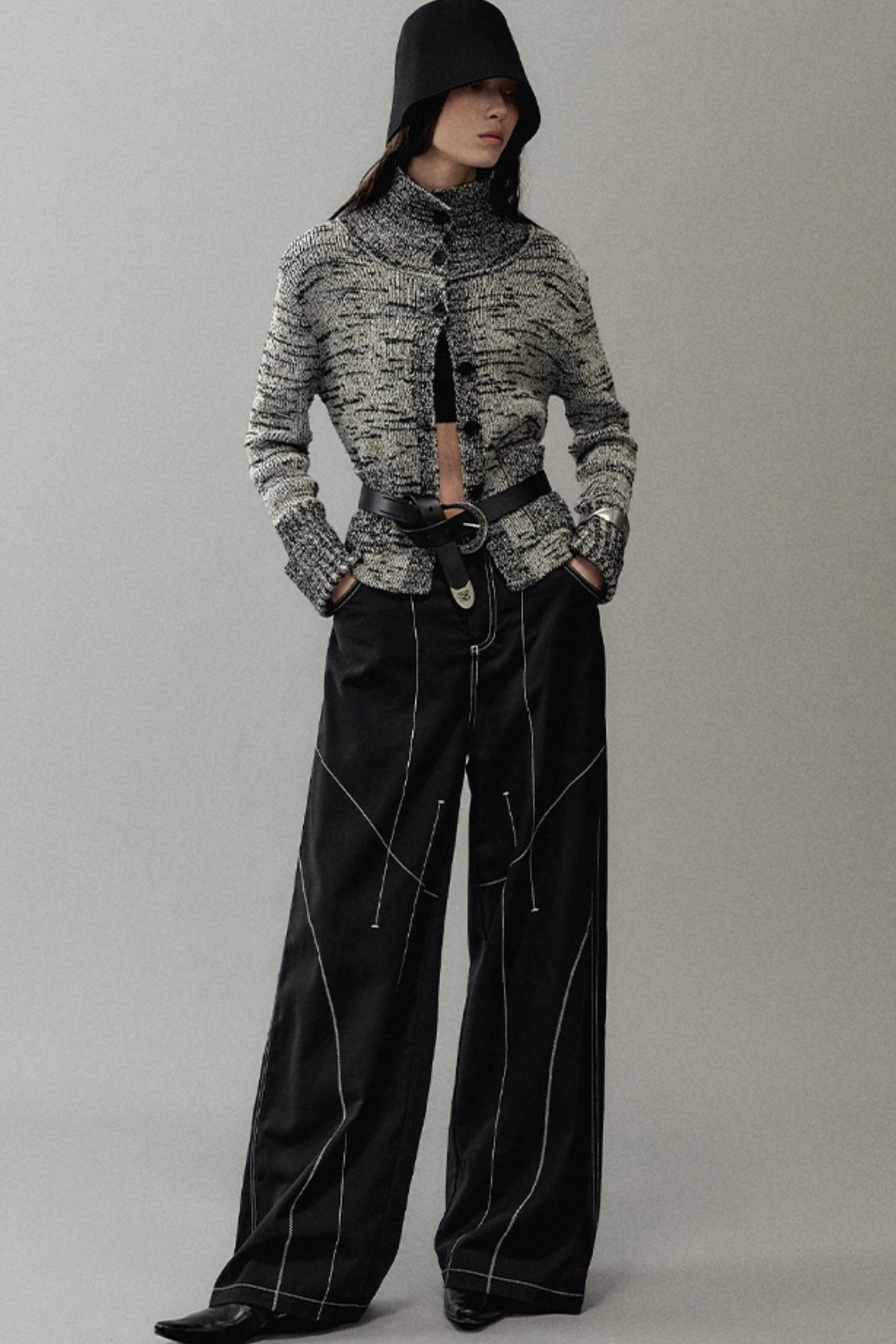 Contrast Wide-Leg Pants